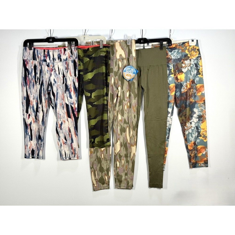 Women's Medium Activewear Leggings Bundle/Lot 5 Pcs - Floral Camo Gym Workout